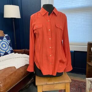 Chico’s 2 (L) Burnt Orange Long Sleeve Silky Button Front Blouse